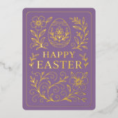 Personalized Spring Easter Egg Gold Floral Folie Feestdagenkaart (Voorkant)