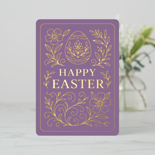 Personalized Spring Easter Egg Gold Floral Folie Feestdagenkaart (Staand Voorkant)