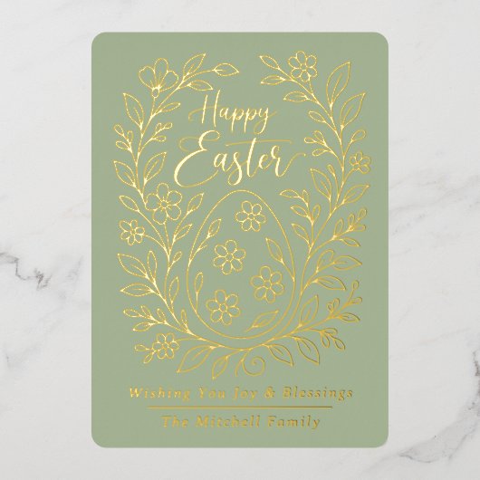 Personalized Spring Easter Egg Gold Floral Folie Feestdagenkaart (Voorkant)
