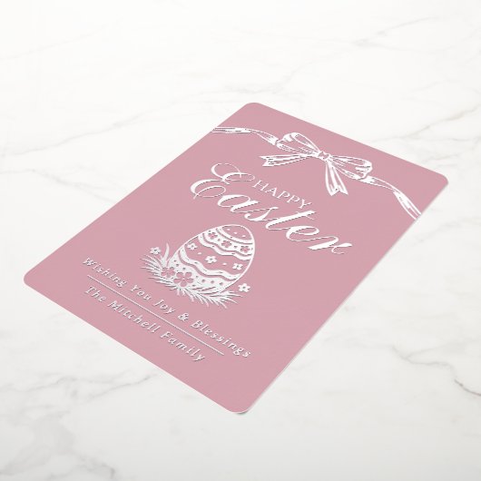 Personalized Spring Easter Egg Silver Bow Folie Feestdagenkaart (Gedraaid)