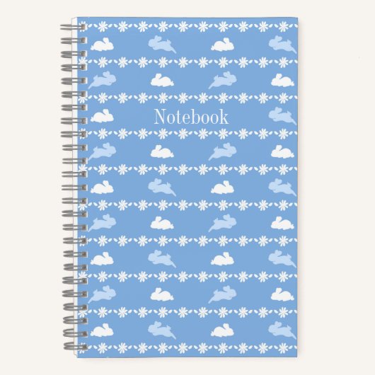 Personalized Springtime Bunny Daisies White Blue Notitieboek (Voorkant)