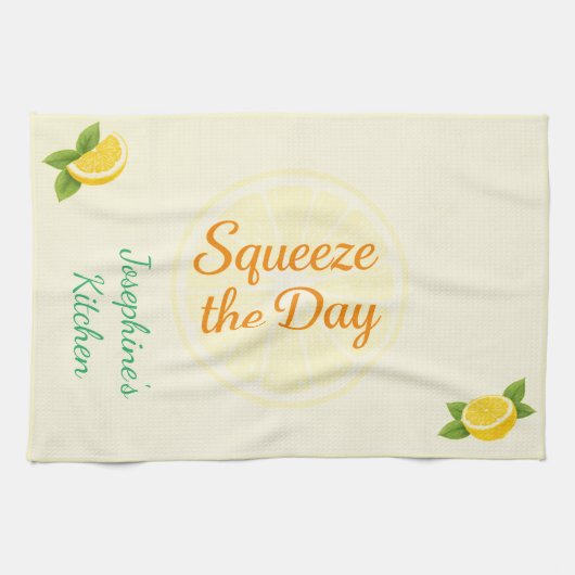 Personalized Squeeze the Day Lemon Kitchen Towel Theedoek (Horizontaal)