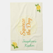 Personalized Squeeze the Day Lemon Kitchen Towel Theedoek (Verticaal)