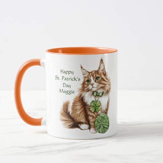 Personalized St. Patrick’s Day Long-Haired Cat Mug (Gauche)
