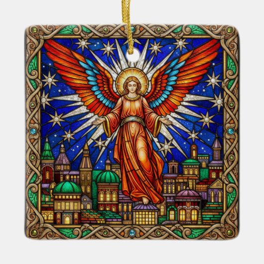 Personalized Stained Glass Archangel Jerusalem  Keramisch Ornament (Voorkant)