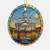 Personalized Stained Glass Helsinki, Finland Keramisch Ornament (Links)