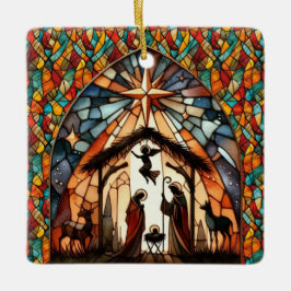 Personalized Stained Glass Nativity Scene Christma Keramisch Ornament