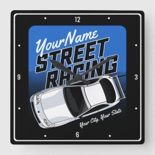 Personalized Street Racing Race Car Motorsport Vierkante Klok