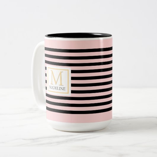 Personalized Stripe Name Mug Pink (Devant gauche)