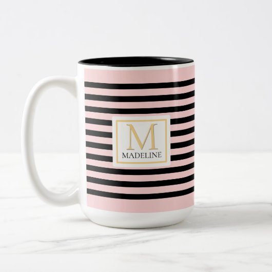 Personalized Stripe Name Mug Pink (Gauche)