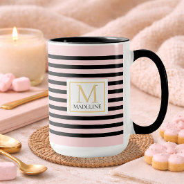Personalized Stripe Name Mug Pink Tweekleurige Koffiemok