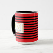 Personalized Stripe Name Mug Red Black White Mok (Voorkant links)