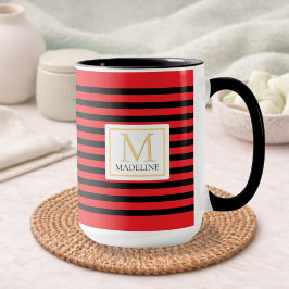 Personalized Stripe Name Mug Red Black White Mok