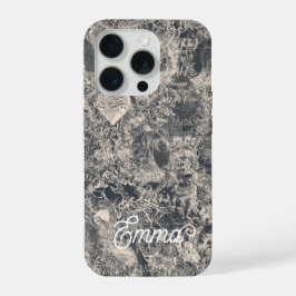 Personalized Stylish Black Paris Toile Design iPhone 15 Pro Hoesje