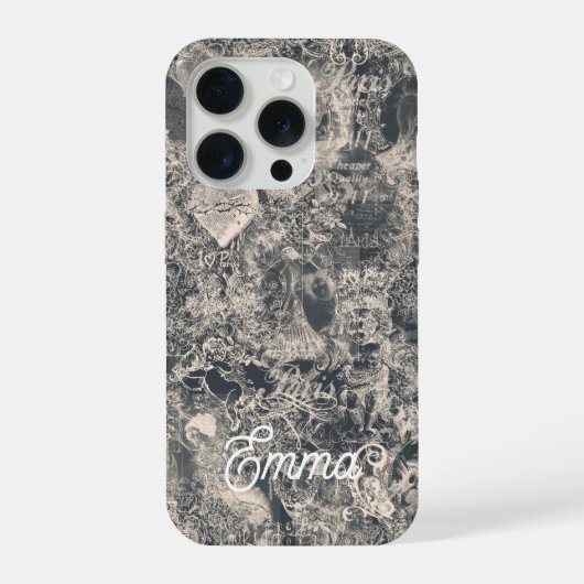 Personalized Stylish Black Paris Toile Design iPhone Hoesje (Achterkant)