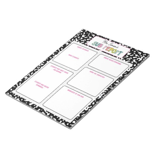 Personalized Substitute Teacher Report Note Notitieblok (Schuin)