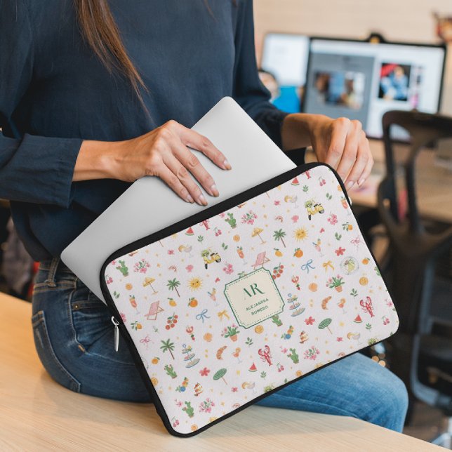 Personalized Summer Watercolor Monogram Laptop Sleeve (Creator heeft geüpload)