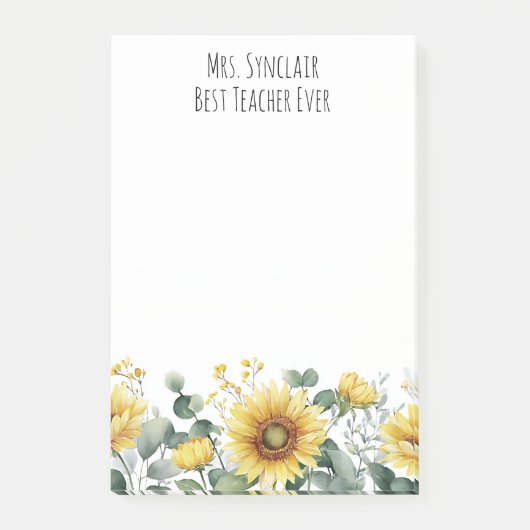 Personalized Sunflower Flower Teacher Appreciation Post-it® Notes (Voorkant)