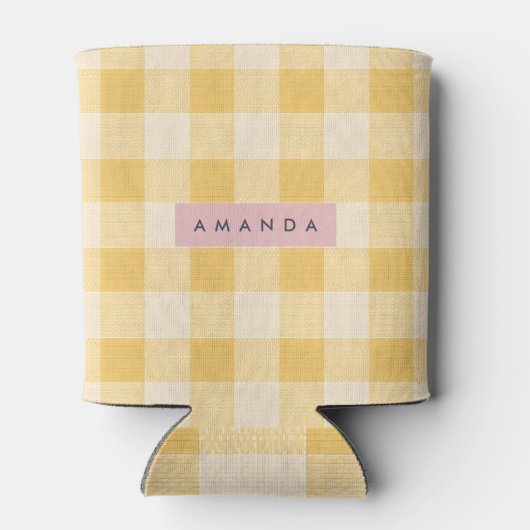 Personalized Sunny Yellow Gingham Plaid Blikjeskoeler (Achterkant)