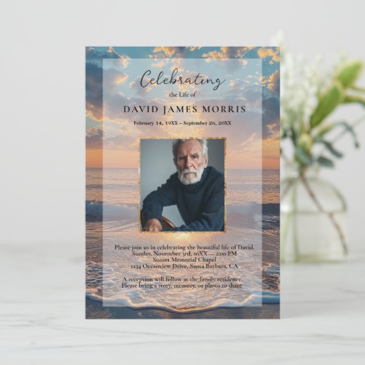 Personalized Sunset Funeral Invitation (Debout devant)