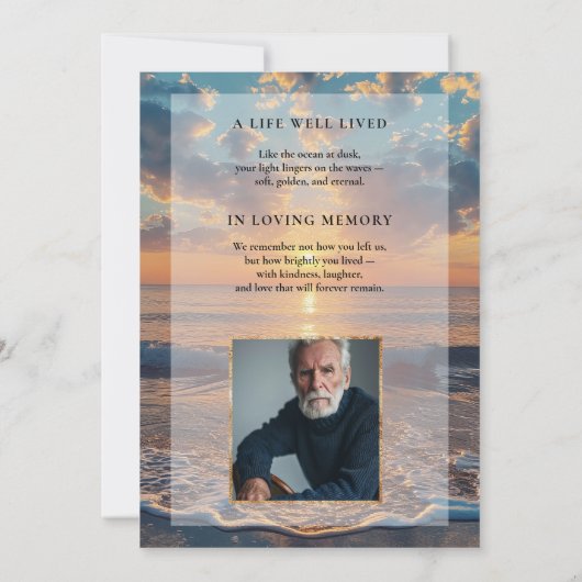 Personalized Sunset Funeral Invitation Kaart (Achterkant)