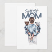 Personalized Super Mom with Son and Daughter Gift  Aankondiging (Voorkant / Achterkant)