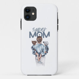 Personalized Super Mom with Son and Daughter Gift iPhone 11 Hoesje