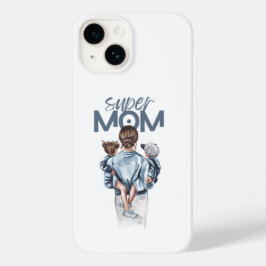 Personalized Super Mom with Son and Daughter Gift Case-Mate iPhone 14 Hoesje