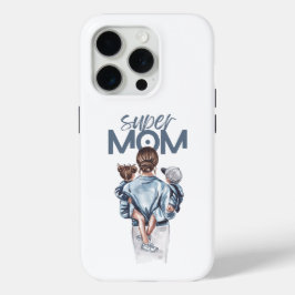 Personalized Super Mom with Son and Daughter Gift iPhone 15 Pro Case