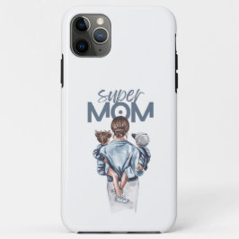 Personalized Super Mom with Son and Daughter Gift iPhone 11 Pro Max Hoesje