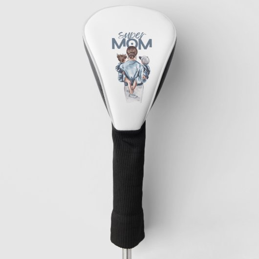 Personalized Super Mom with Son and Daughter Gift Golfheadcover (Voorkant)