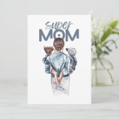 Personalized Super Mom with Son and Daughter Gift Kaart (Staand voorkant)