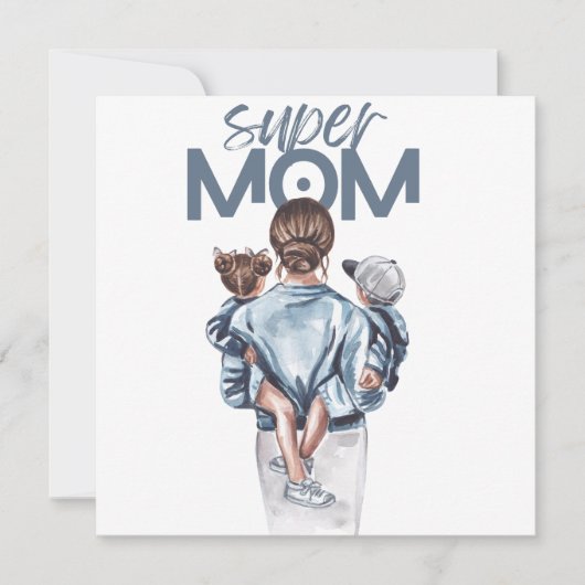 Personalized Super Mom with Son and Daughter Gift  Kaart (Voorkant)