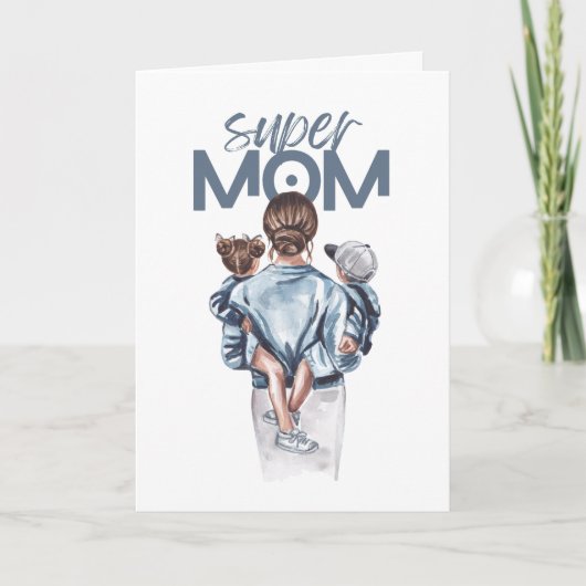 Personalized Super Mom with Son and Daughter Gift Kaart (Voorkant)