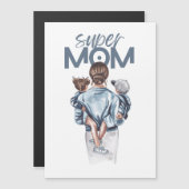 Personalized Super Mom with Son and Daughter Gift  Magnetische Uitnodiging (Voorkant / Achterkant)