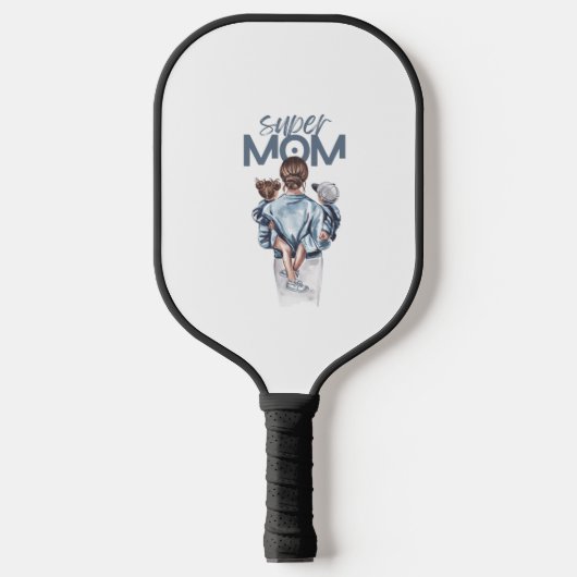 Personalized Super Mom with Son and Daughter Gift Pickleball Paddle (Voorkant)