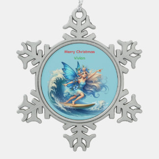 Personalized Surfer Fairy Christmas Snowflake Tin Sneeuwvlok Ornament