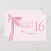 Personalized Sweet 16 Birthday Coquette Pink Bow  Bedankkaart (Voorkant / Achterkant)