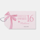 Personalized Sweet 16 Birthday Coquette Pink Bow  Cadeaulabel (Achterkant Horizontaal)