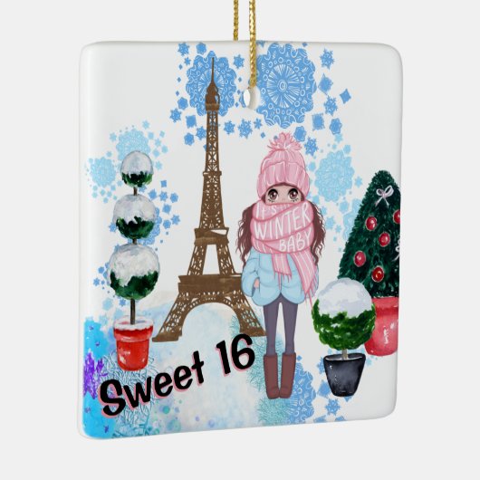 Personalized Sweet 16 Paris Winter Eiffel Tower Keramisch Ornament (Rechts)