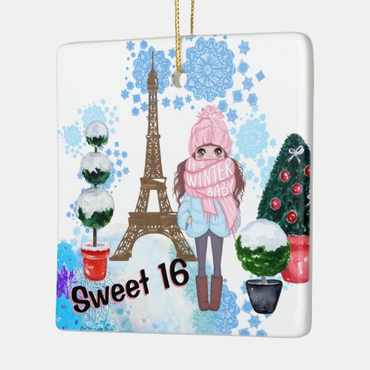 Personalized Sweet 16 Paris Winter Eiffel Tower Keramisch Ornament (Links)