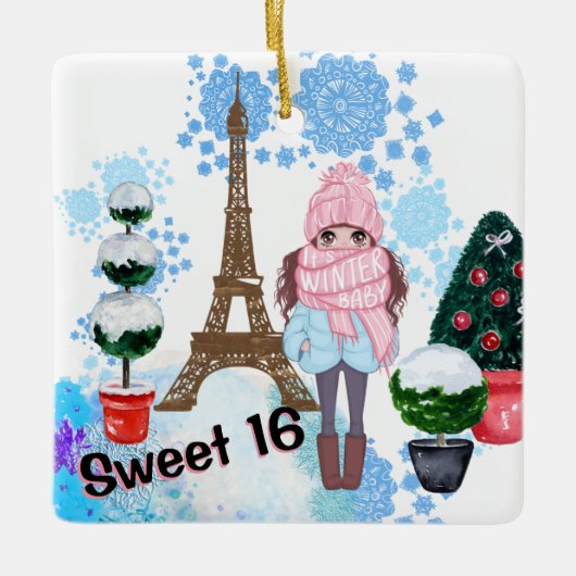 Personalized Sweet 16 Paris Winter Eiffel Tower Keramisch Ornament (Voorkant)