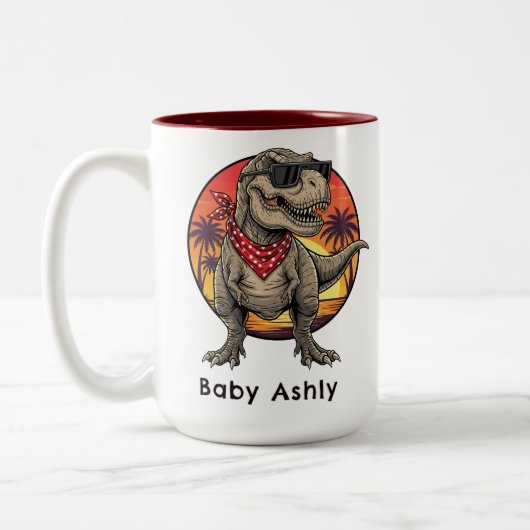 Personalized T-Rex dinosaur Tweekleurige Koffiemok (Links)