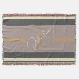 Personalized Taupe Gold Stripe Modern Neutral Chic Deken