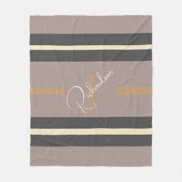 Personalized Taupe Gold Stripe Modern Neutral Chic Fleece Deken