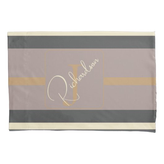 Personalized Taupe Gold Stripe Modern Neutral Chic Kussensloop (Voorkant)