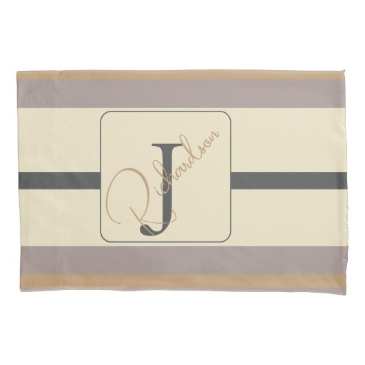 Personalized Taupe Gold Stripe Modern Neutral Chic Kussensloop (Voorkant)