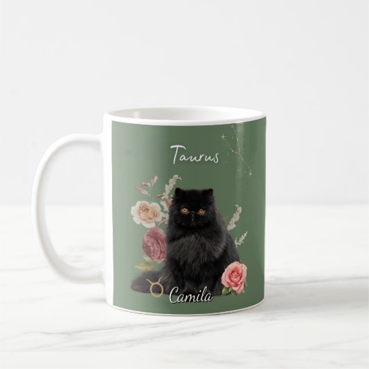 Personalized Taurus Cat Mug with Name (Gauche)