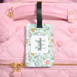 Personalized Tea Bookish Cats Girl Mint Green Bagagelabel