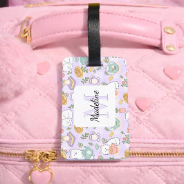 Personalized Tea & Bookish Cats Girl Purple Bagagelabel